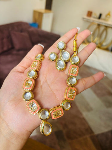 Orange Polki Necklace Set